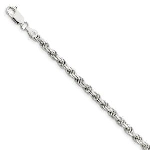 4.25mm Sterling Silver Diamond Cut Solid Rope Chain Bracelet, 8 Inch